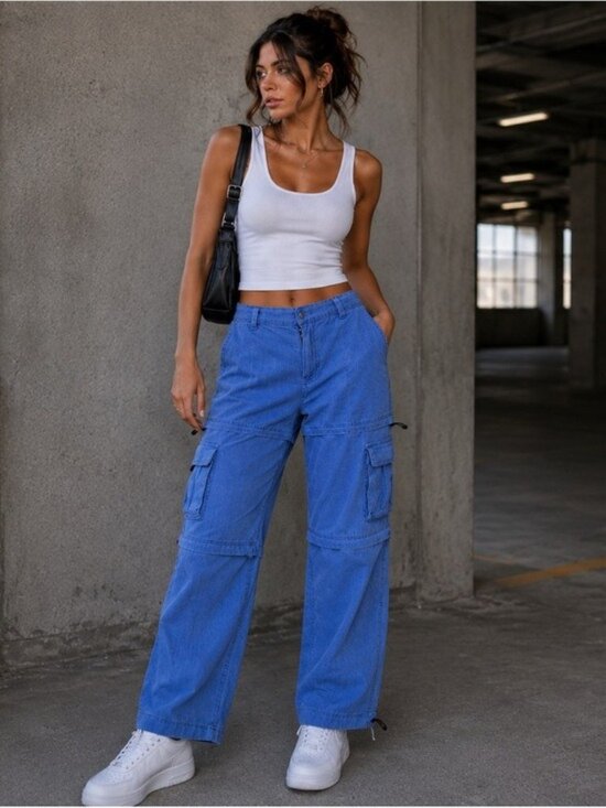 rave Pants - Rave Convertible Corduroy Cargo Hiking Pants Blue Size L Gorpcore Y2K